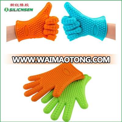 2016 amazon hot sale five finger silicone heat resistant bbq/grill gloves