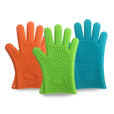 100% food grade non-slip silicone heat resistant oven gloves with fingers